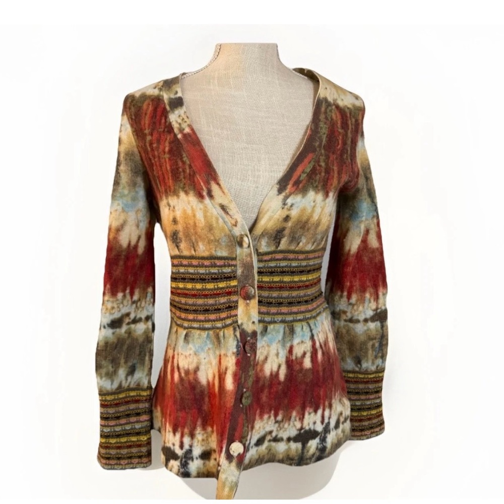HWR Anthropologie Wool Aztec Tie-Dye Cardigan Sweater